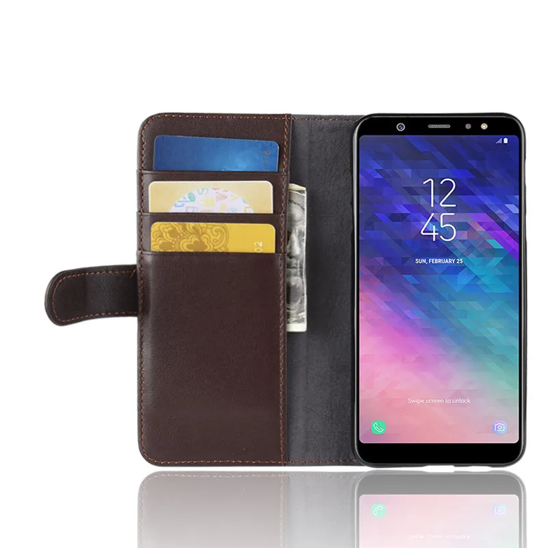 Чехол из натуральной кожи для Samsung Galaxy A6 2018 флип кошелек держатель карт чехол