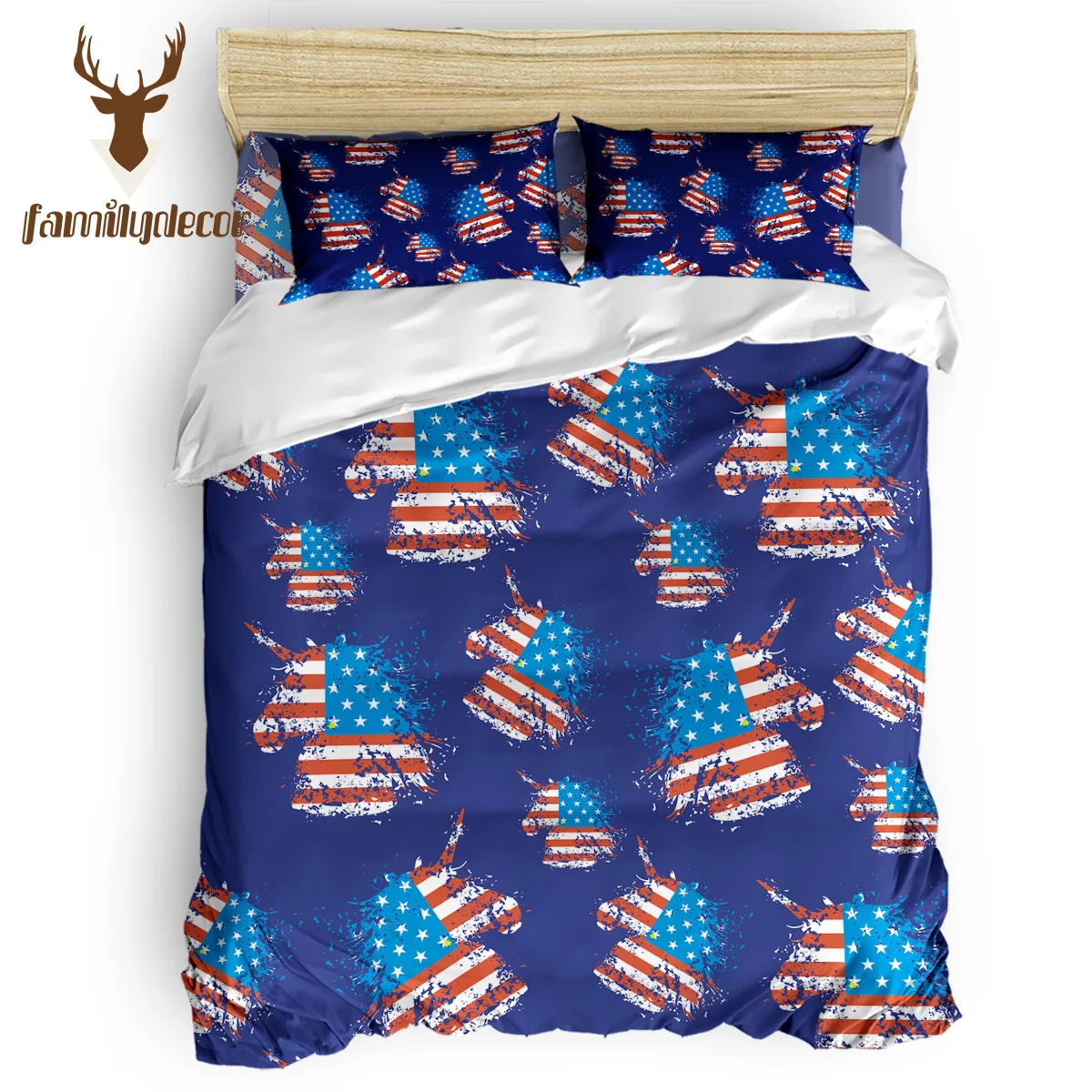 

Familydecor Navy Usa Flag Unicorn Silhouette 4 Pcs Comforter Cover Set Quilt Cover Bedding Polyester Fabric Fore California King