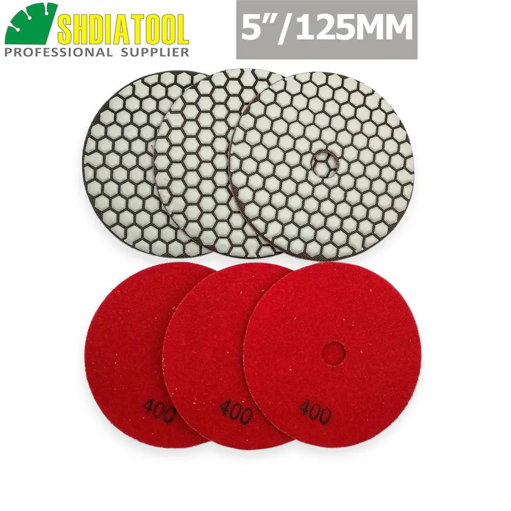 

SHDIATOOL 6pcs 125mm/5" #400 B Diamond Dry Polishing Pads Diameter Resin Bond Flexible Sanding Disc For Granite Marble Ceramic