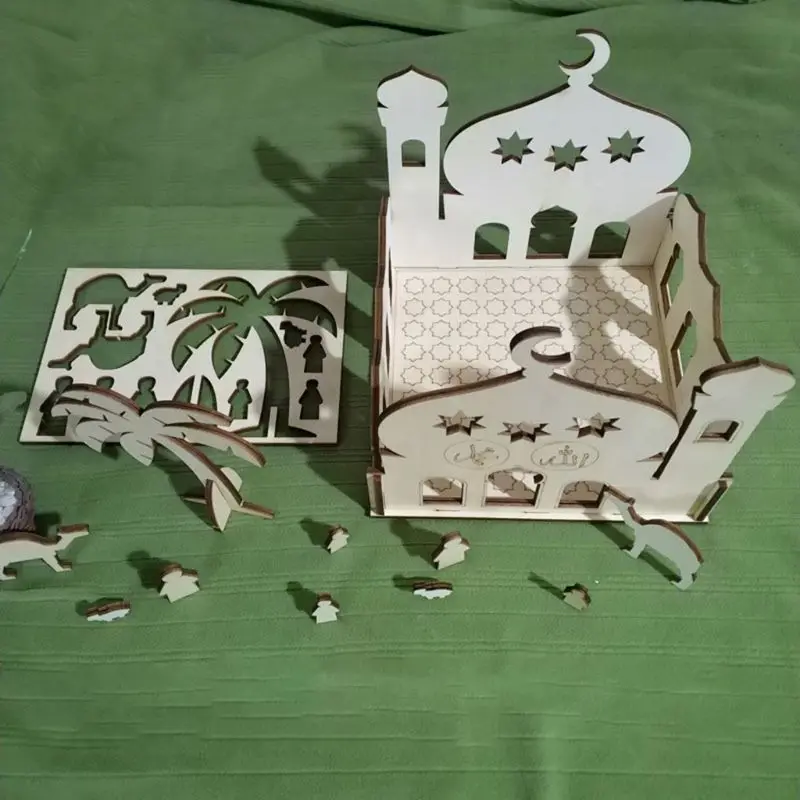 Деревянный ИД Мубарак Рамадан украшение для домашней вечеринки декор Мусульманский Исламский дворец головоломка коробка для хранения подарок DIY APR-20