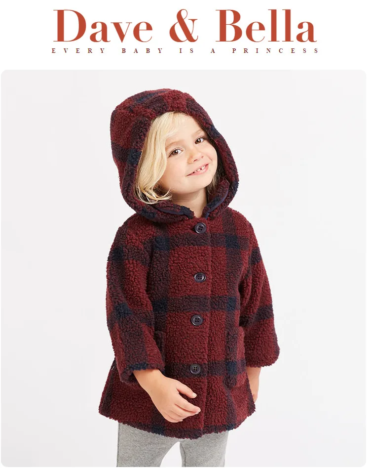 DB8957 dave bella/милая куртка для маленьких девочек на осень и зиму модная детская верхняя одежда детское пальто в винную клетку