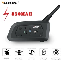 VNETPHONE V6 домофон мотоциклетный Bluetooth шлем гарнитура 1,2 км 850 мАч IP65 6 всадников MP3 gps переговорные