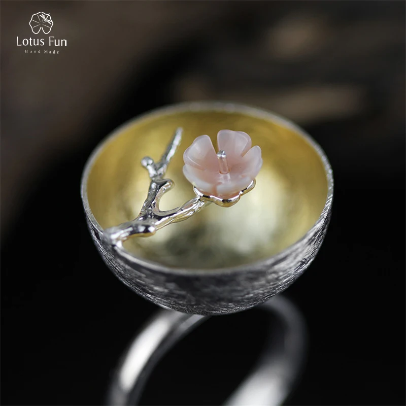 Lotus Fun Shell Plum Blossom Flower 925 Rings Real Silver Adjustable 925 Sterling Silver Rings for Women Simple Fine Jewelry