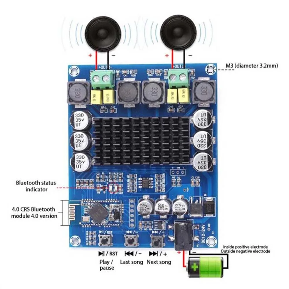 

120W*2 TPA3116D2 Audio Power Bluetooth Amplifier Board btm835/csr8635(4.0) Dual Channel TPA3116 Bluetooth Stereo Amplifiers