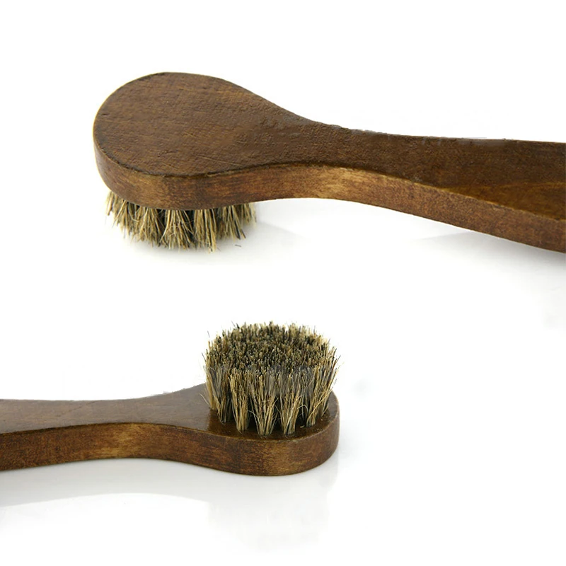 

Horsehair Shoe Shine Brush Handle Horse Hair Mane Bristle Leather Shoes Boots Brush Cleaning Tool Gadgets Brown Comfortable Grip