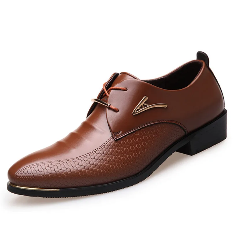 

LIN KING Mens Dress Shoes Fashion Pointed Toe Lace Up Men's Business Casual Shoes Brown Black Leather Oxfords Shoes Big Size 46