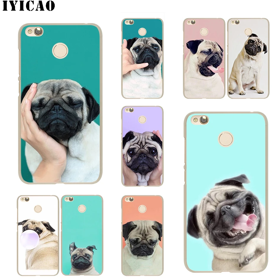 IYICAO Animal Cute Pug Dog Hard для Xiaomi Mi 5 5S 6 9 8 A2 Lite 5X Mix 2S F1 SE MAX 3 9T A3 Pro CC9E Redmi Note Pro|Чехлы-накладки|