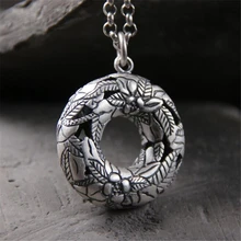 S990 Sterling Silver 32MM Round Hollow Peace Clasp Necklace Pendant For Women With Flower Carved 17.4G S990 Sterling Silver 32MM Round Hollow Peace Clasp Necklace Pendant For Women With Flower Carved 17.4G
