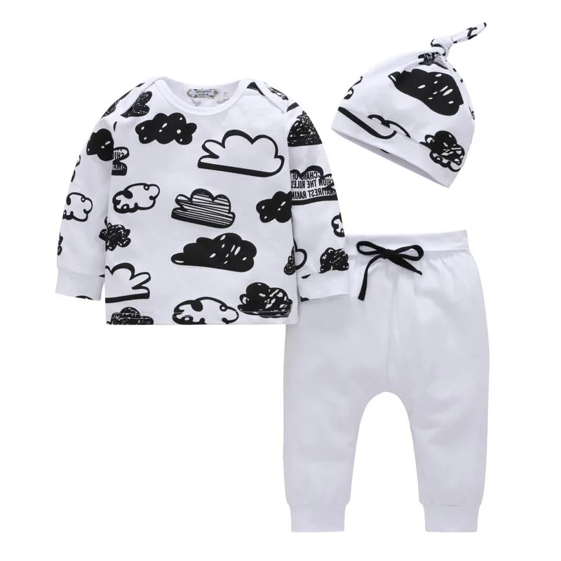 Одежда для новорожденных мальчиков и девочек Новинка года, Осенний облачный Топ, футболка+ штаны комплект одежды из 3 предметов для малышей