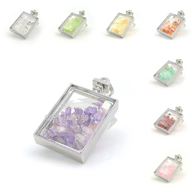 

Mixed Stones Chips Rectangle Device Pendant Of Gluing Double Glass Boards Approx 50*27*12mm