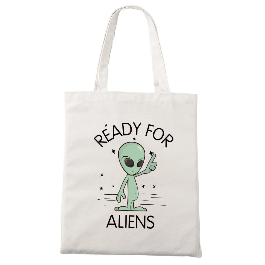 Alien хозяйственная сумка штормовая зона 51 UFO Evolution Don't Believe Human virtues дизайн мультфильм белые школьные дорожные сумки - Цвет: White2