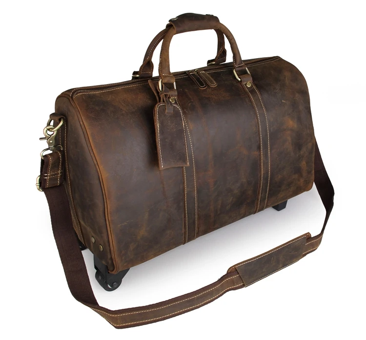 Темно-коричневая кожаная дорожная сумка Crazy Horse на колесиках для мужчин, сумка для багажа 7077LR
