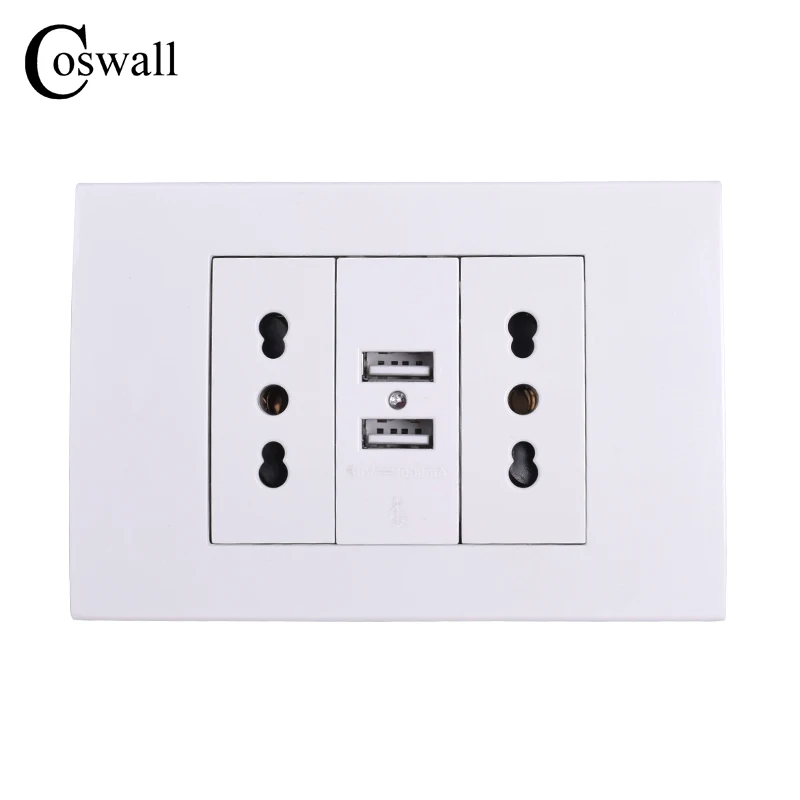 Coswall Wall Power Socket Double Chile / Italian Electrical Outlet 1000mA Dual USB Charger Port for Mobile 118mm*80mm 3 PCS/LOT - Тип: Настенная розетка