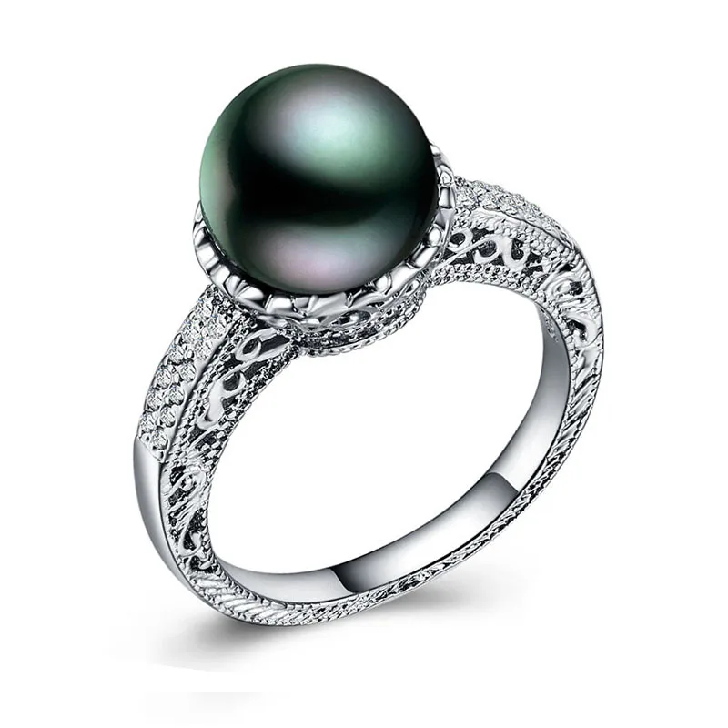 Роскошные серебряные кольца AAAA Циркон Черный Shell Pearl Ring таитянский Стиль Pearl Ring Модные украшения жемчуг кольцо для Для женщин