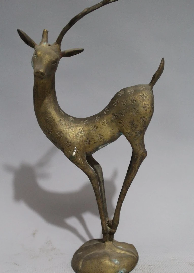 

Folk China Chinese JiXiang Bronze Wealth Sika Deer Animal Statue Sculpture