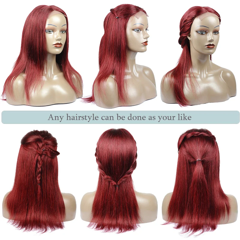 Бразильские 99J человеческие волосы на кружеве парик прямой средней части Кружева спереди красный бордовый цвет человеческих волос парики для женщин не Реми