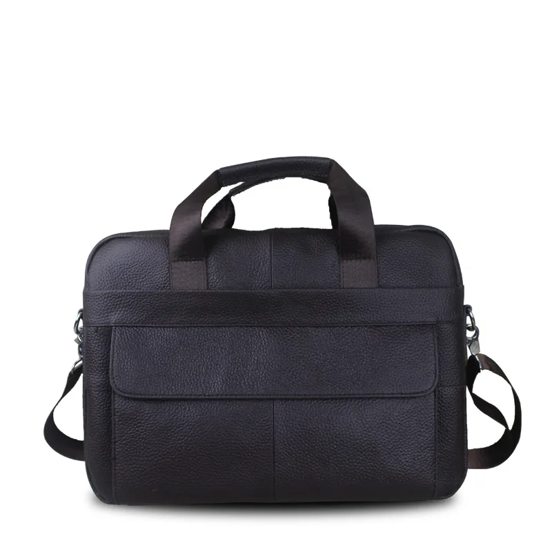 Мужской деловой портфель из натуральной кожи, сумка из коровьей кожи для ноутбука, деловая сумка 14 15,4 дюймов, черный и коричневый цвета - Цвет: Черный