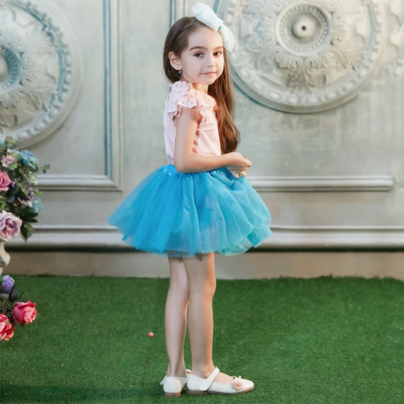 B&N Soft Chiffon Elastic Waist Girl Princess Pettiskirts Children Dance Solid Tutu Skirts Coloful Pompom Tulle Skirts For 2-8T22
