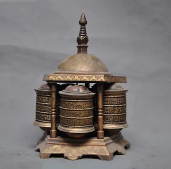 

wedding decoration Old Tibet Tantra Temple pure bronze Mantras Buddhism Tripitaka text Prayer wheel New Year