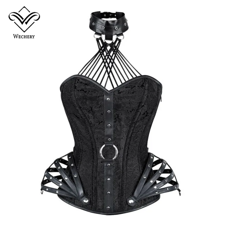 Wechery Steampunk Corset Gothic Clothing Sexy Faux leather Halter Steel Boned Zip Corsets And Bustiers Modeling Strap Newest Wechery Steampunk Corset Gothic Clothing Sexy Faux leather Halter Steel Boned Zip Corsets And Bustiers Modeling Strap Newest