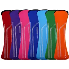 Портативный из нержавеющей стали металлическая соломинка неопреновая сумка с молнией тканевые сумки многоразовые, для питья Соломенная Сумка дорожная походная сумка SN1645