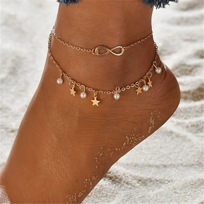 

Fashion jewelry Vintage Silver Color Anklet Women pearl Beads Bohemian Ankle Bracelet Boho Foot Jewelry
