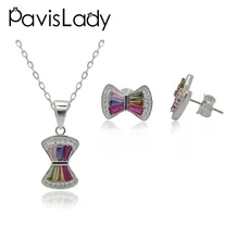 

Pavislady Real 925 Sterling Silver Butterfly Earring and Necklace Jewelry Sets Baguette Fine Jewelry in Perfect Quality For Gift