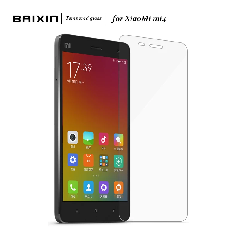 

Baixin Amazing 9H 0.3mm 2.5D Nanometer Tempered Glass screen protector for Xiaomi 4 Miui M4 Mi4 front case cover +clean kits