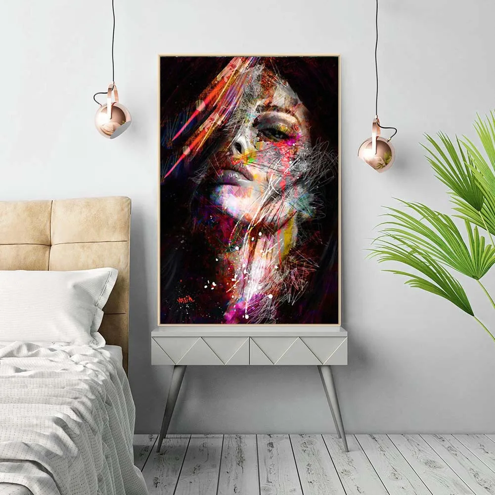 

Abstract Figure Decoration Canvas Painting Nordic Frameless Painting Colorful Girl Wall Pictures for Living Room Kitchen