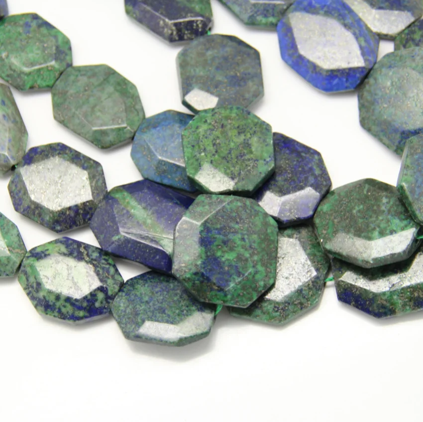 Полная цепочка Octangle граненая плита Lapis бусины из хризоколлы, синий Lapis лазуритовая плита бусины, рок-н-срез камня бусины ювелирные изделия