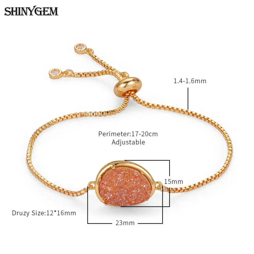 ShinyGem натуральный кристалл необработанные браслеты разноцветные капли воды друзы хрустальные Браслеты регулируемые браслеты из золотой цепи для женщин