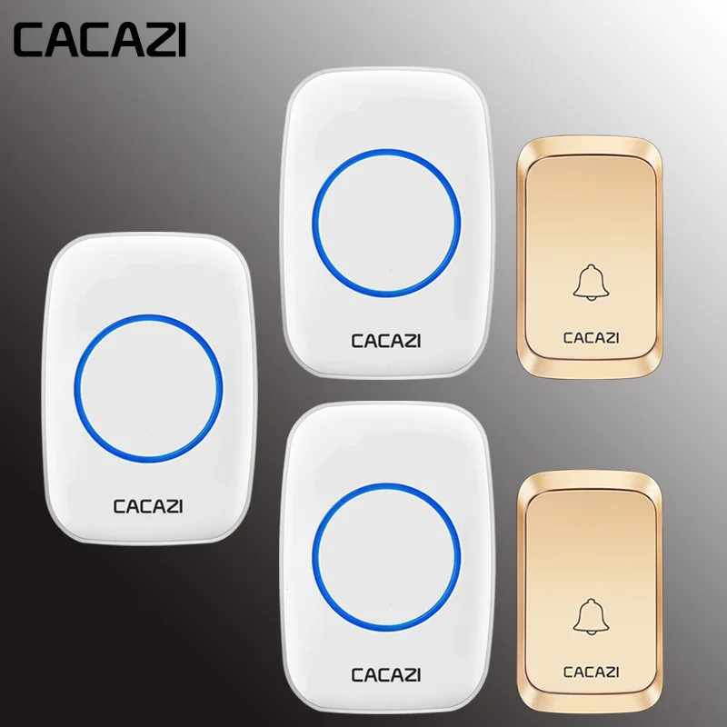 gold2x3 CACAZI водонепроницаемый беспроводной дверной звонок 300 м Пульт дистанционного управления светодиодный свет кнопка батареи Домашний Беспроводной звонок EU Plug 58 Chime - Цвет: gold2x3