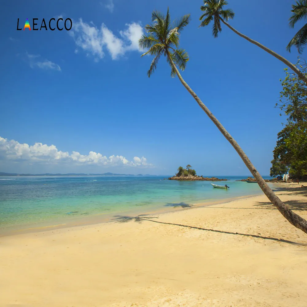 

Laeacco Summer Holiday Blue Sky Sea Beach Palm Tree Scenic Photography Background Custom Photographic Backdrops For Photo Studio