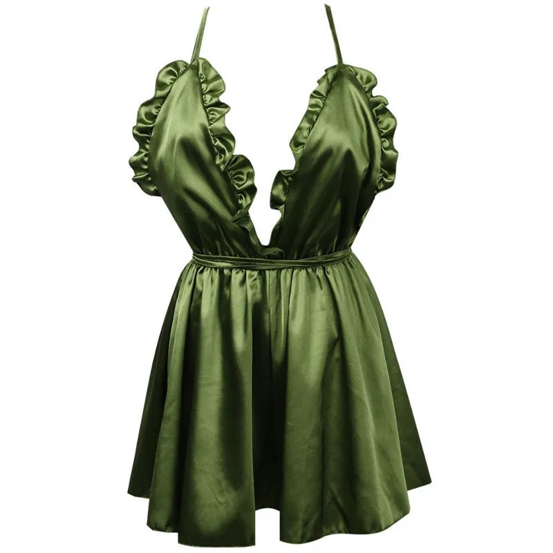 Женский Шелковый сексуальный комбинезон с v-образным вырезом и бретельками, открытая спина, глянцевый плиссированные комбинезоны - Цвет: Зеленый