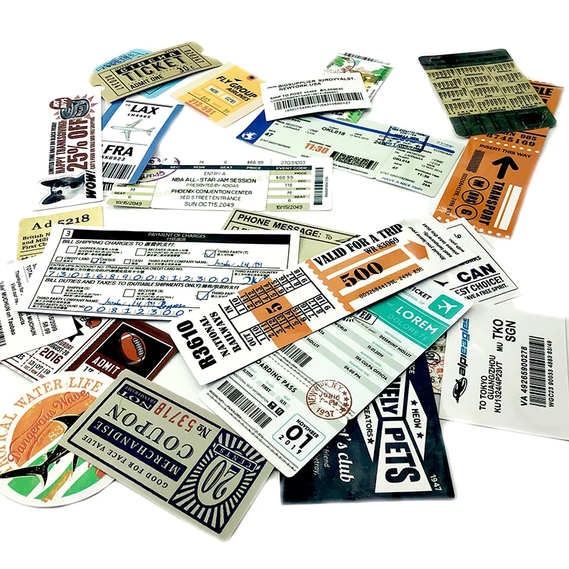 25Pcs Vintage Invoice Ticket Check Model Stickers For Luggage Skateboard Guitar Computer Motorcycle Travel Graffiti Luggage