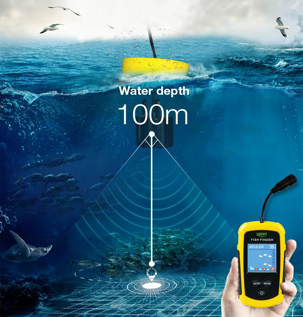 Lucky портативный беспроводной рыболокатор гидролокатор датчик эхолот сигнализация детектор 40 м глубина эхолот море