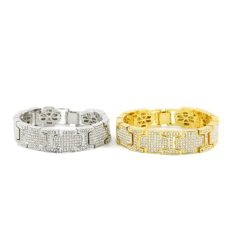 22 см* 1,8 см Bling Полный Iced Out хип хоп браслеты для женщин и мужчин Золотой искусственный камень Браслеты Стразы наручные браслеты