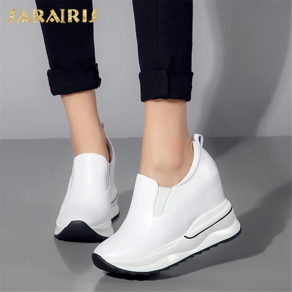 

SARAIRIS 2018 Genuine Leather Large Size 31-40 Hot Sale New Brand Shoes Woman Platform Increasing Heels Vulcanize Woman Shoes
