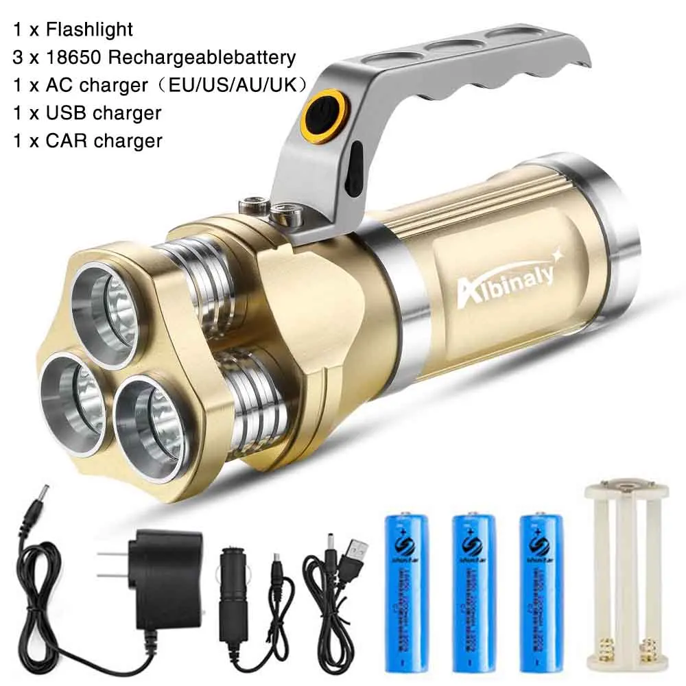 Albinaly мощный перезаряжаемый светодиодный фонарик 3 X T6 светодиодный фонарь с бусинами водонепроницаемый прожектор походный фонарь с AC/USB зарядным устройством - Испускаемый цвет: D