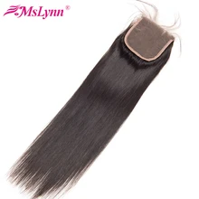Mslyn малазийские прямые волосы закрытие 1 пучок человеческих волос Топ Кружева Закрытие с волосами младенца швейцарское кружево предварительно сорвал 4x4 кружева Remy