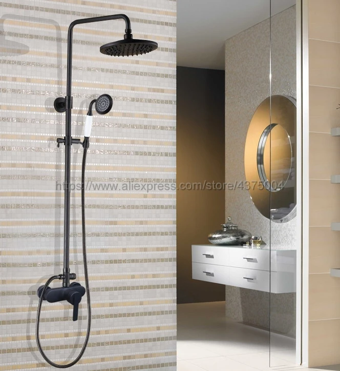 

Black Oil Rubbed Brass Bathroom Rainfall Shower Faucet Set Dual Handle Bath Shower Mixer Tap Wall Mounted with Handshower Nhg158