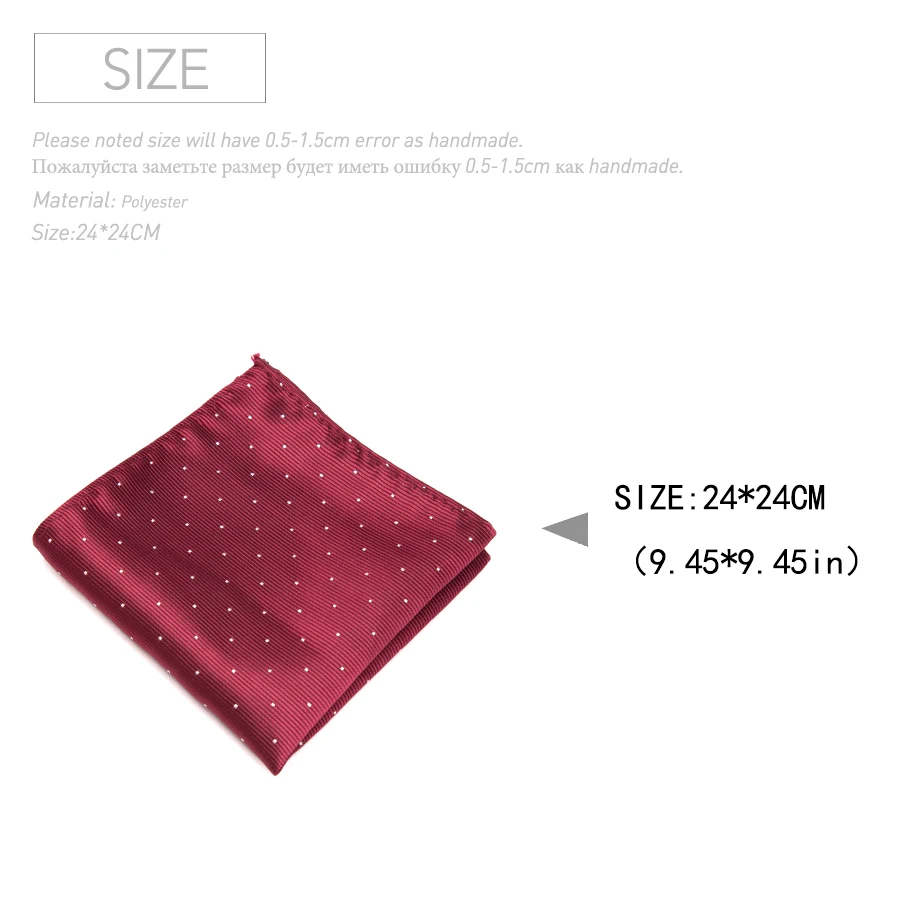 IHGSNMB Fashion Dot Cravat Hankerchief Hankies Men's Tie Pocket Solid Formal Wedding 24*24cm Dress Shirt Accessories Necktie Men