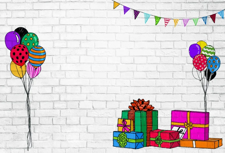 

Laeacco Gray White Brick Wall Balloons Gift Baby Birthday Pattern Portrait Photography Backdrops Photo Backgrounds Photo Studio