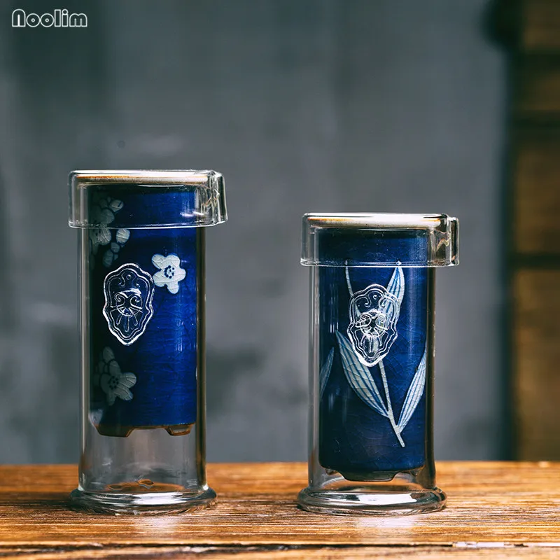

NOOLIM Pu'er Tea Pot Heat-resistant Glass Blue and White Porcelain Hand-painted Teapot Ceramic Portable Kung Fu Tea Set