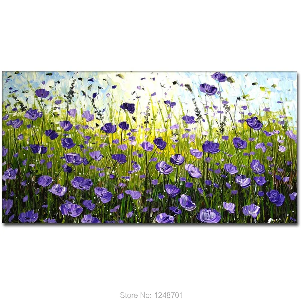 Большой размер Ручная роспись абстрактный фиолетовый цветок поле Lanscape картина маслом на холсте Настенная картина гостиная спальня домашний декор