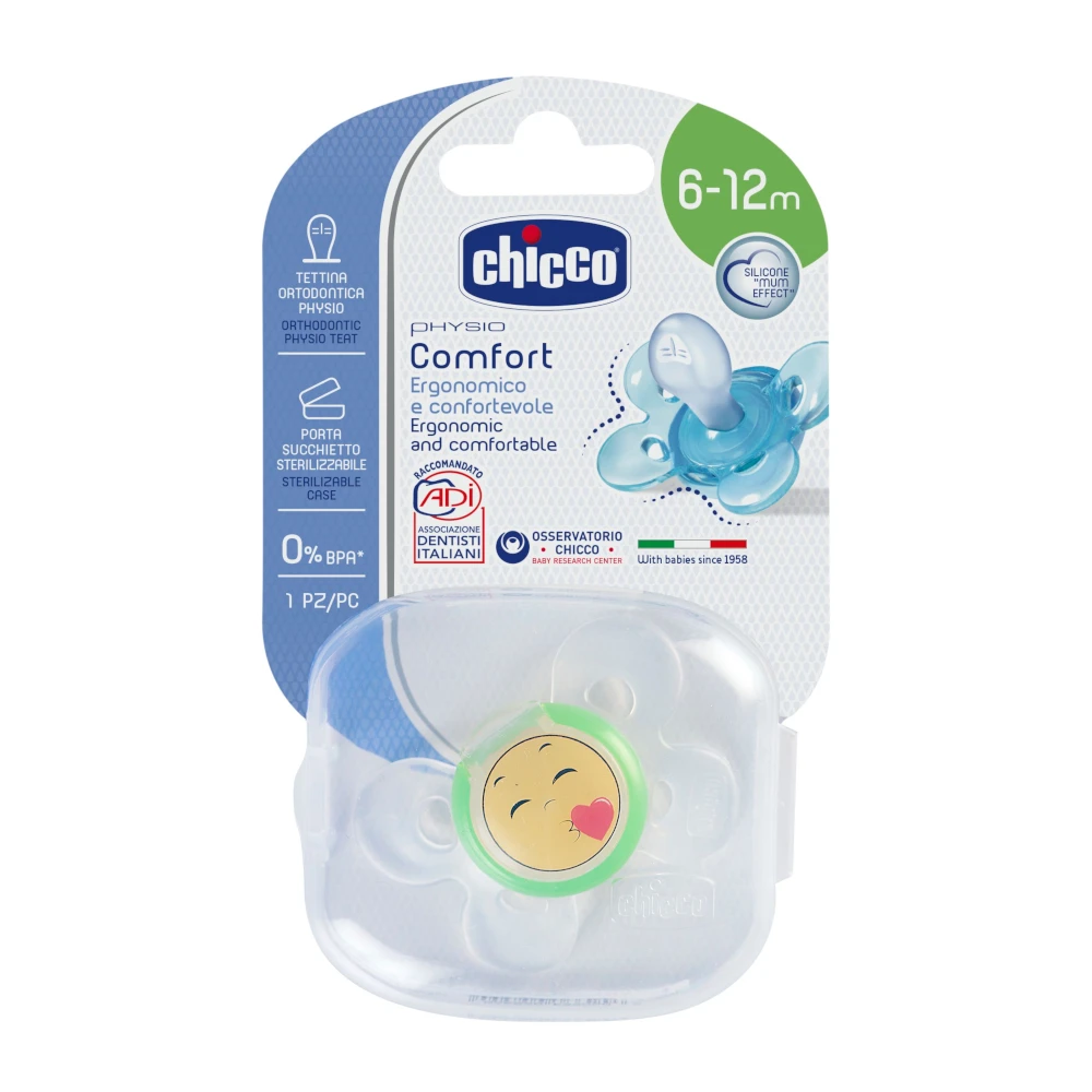 Пустышка Chicco Physio Comfort Smile, 1 шт., 6-12 мес., силикон