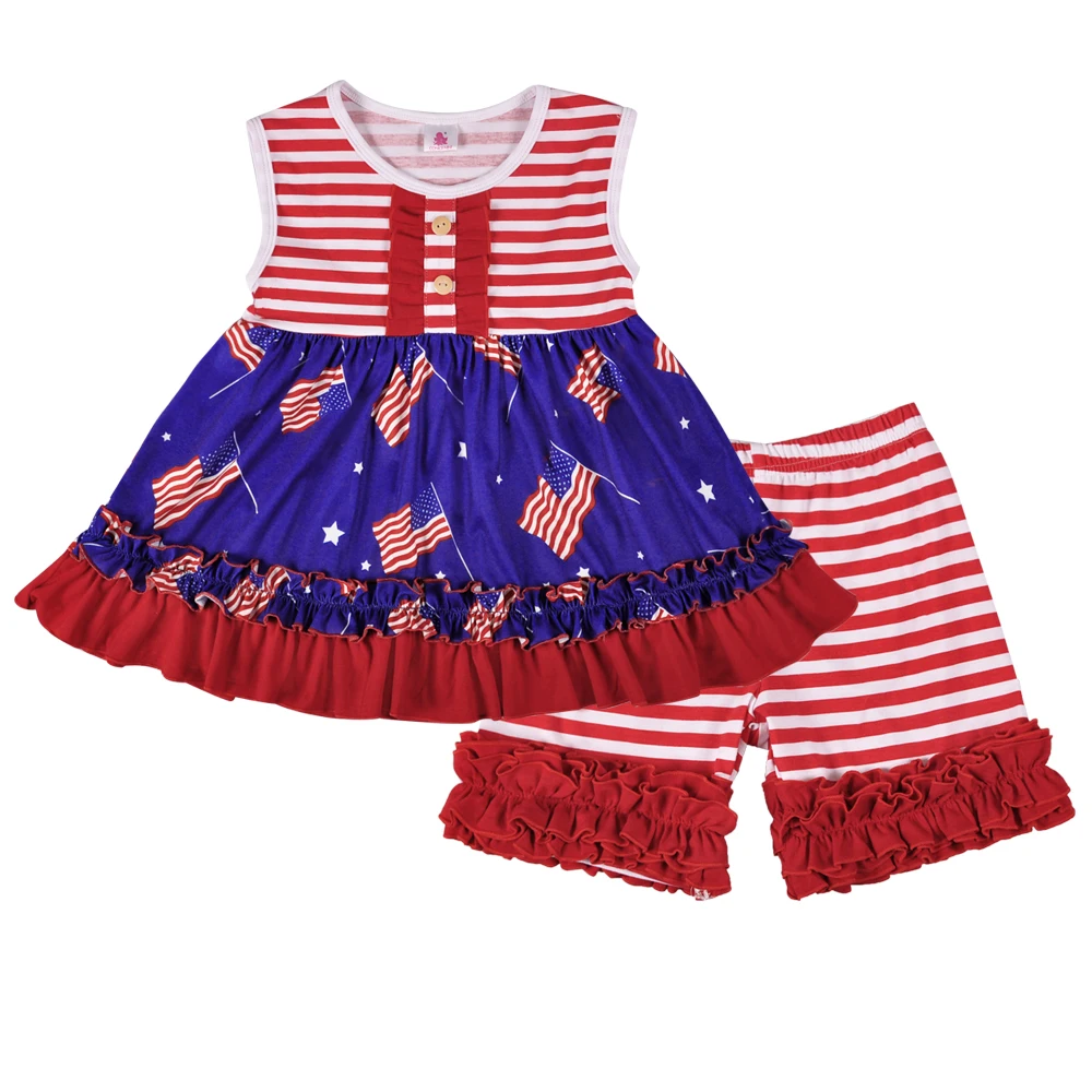 

In Stork New Design 2018 Kids Summer Outfits the Stars And the Stripes Dress And Ruffles Pants Boutique Clothing Set 2GK803-239
