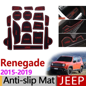 

for Jeep Renegade 2015~2019 BU Anti-Slip Rubber Mat Cup Cushion Door Groove Mats Accessories Stickers 2016 2017 2018 Trailhawk