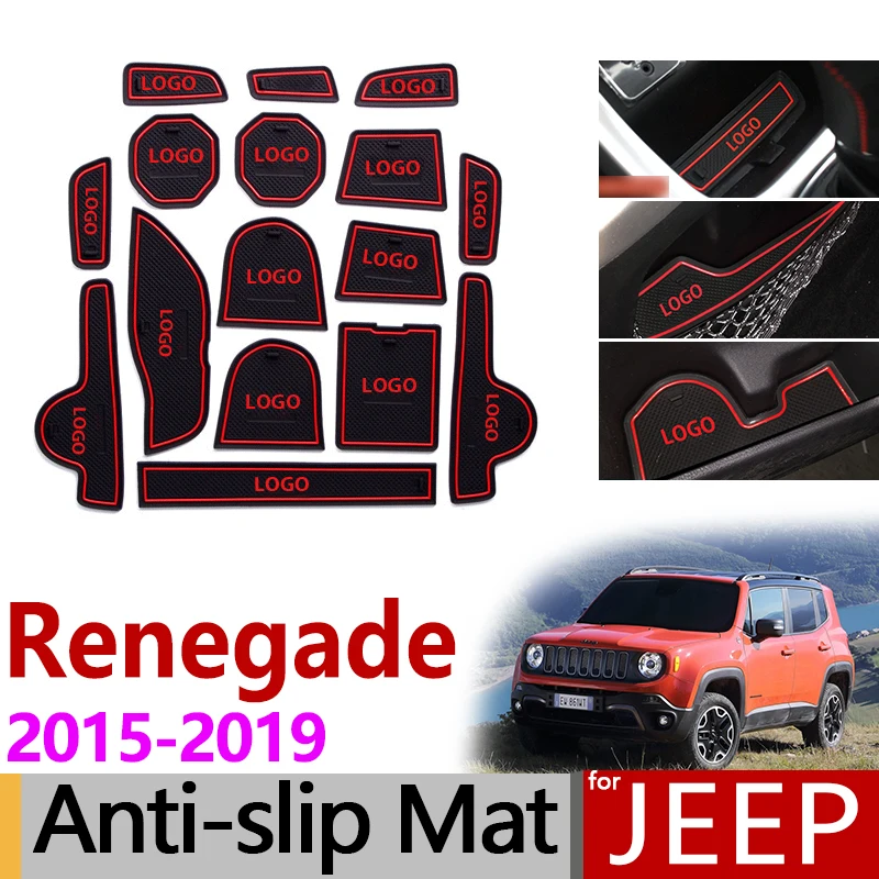 Дешево Для Jeep Renegade 2015 ~ 2019 бу Противоскользящий резиновый коврик подставки под стакан двери паз коврики аксессуары наклейки 2016 2017 2018 Trailhawk