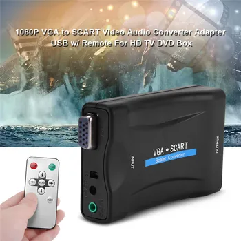 

30set 1080P VGA to SCART Video Audio Converter Adapter+Remote Control for HD TV DVD Box USB DC Power Cable+VGA Cables